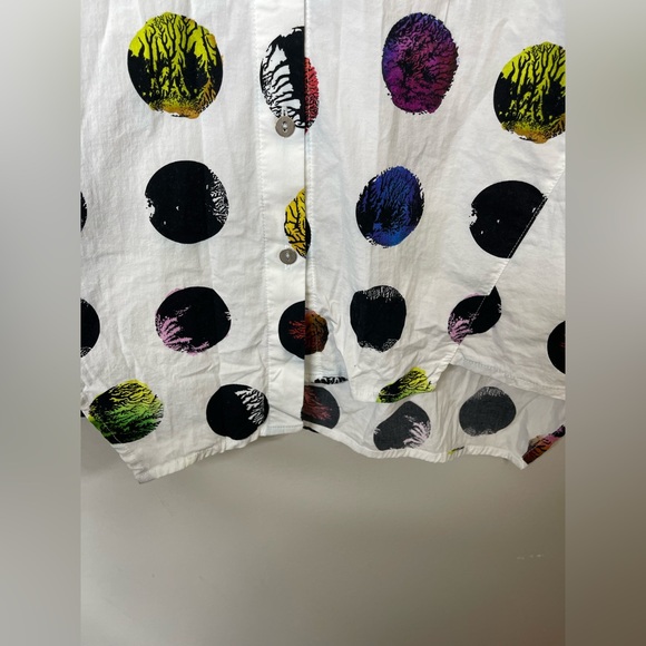 Kocan Multi color Stretchy Cotton Poplin Asymmetrical Hem Button Down Tunic S - Picture 6 of 12